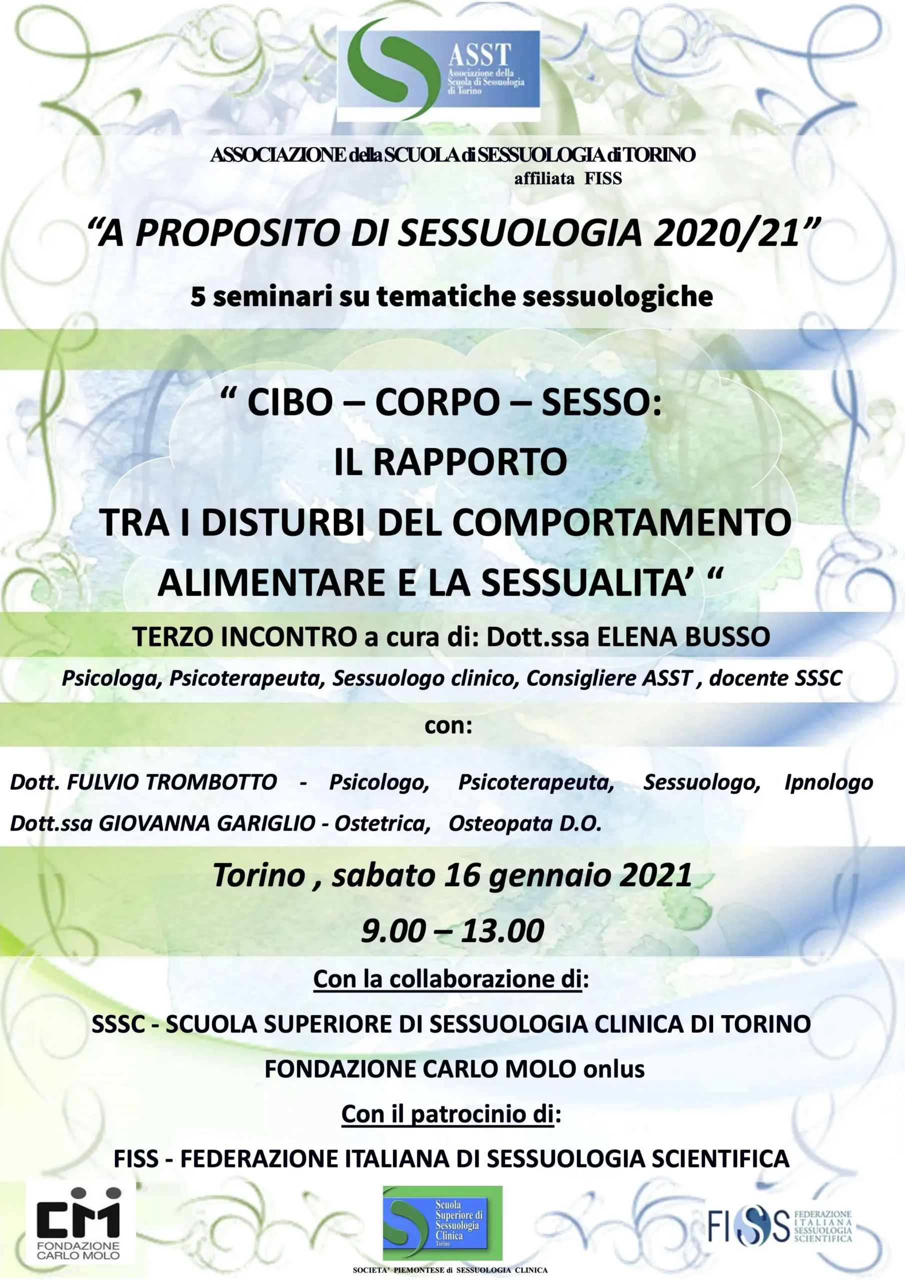 Seminario “A proposito di Sessuologia 2020/21” – Torino, sabato 16 gennaio 2021 9.00 – 13.00