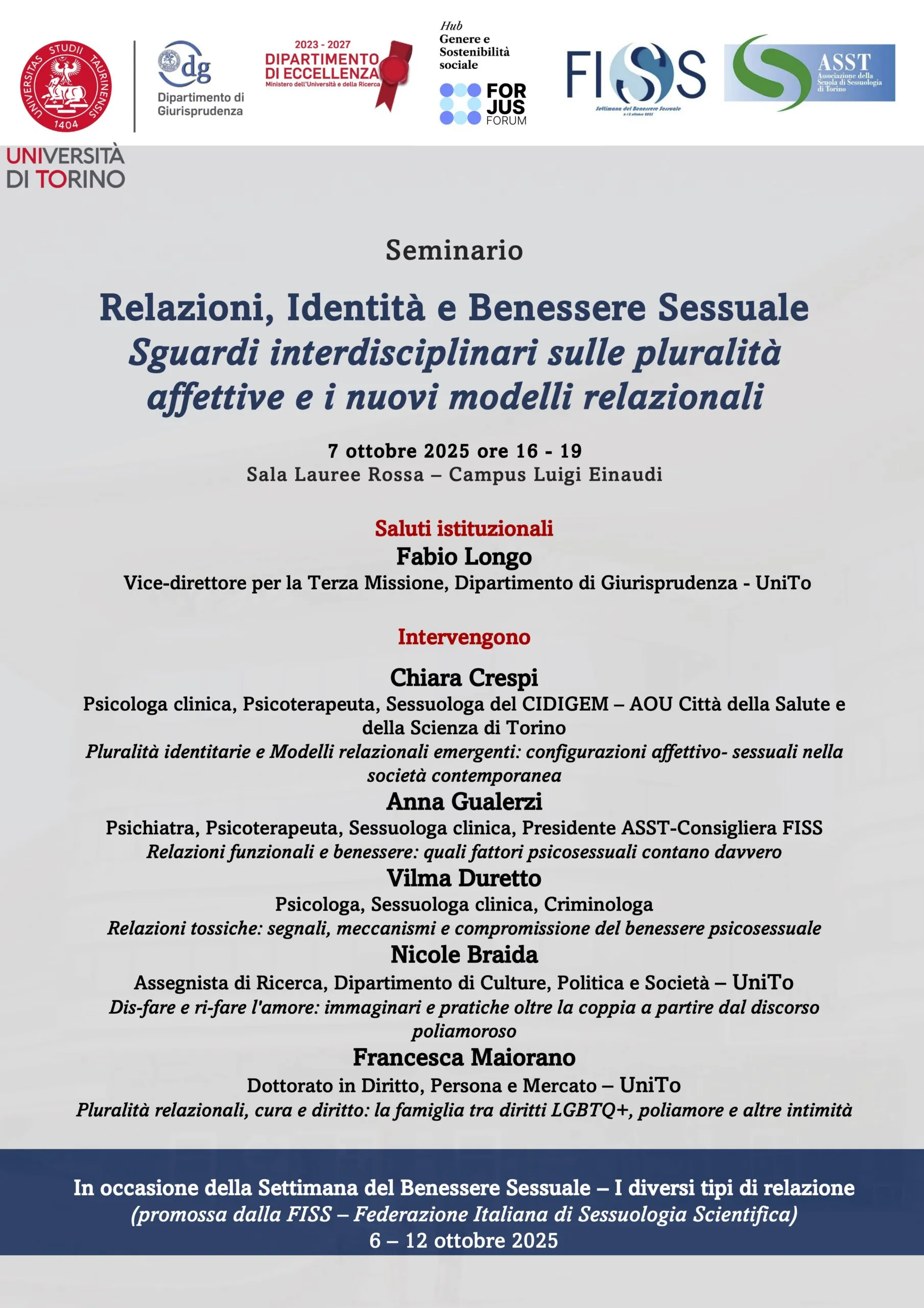 Relazioni, Identità e Benessere Sessuale – Sguardi interdisciplinari sulle pluralità affettive e i nuovi modelli relazionali