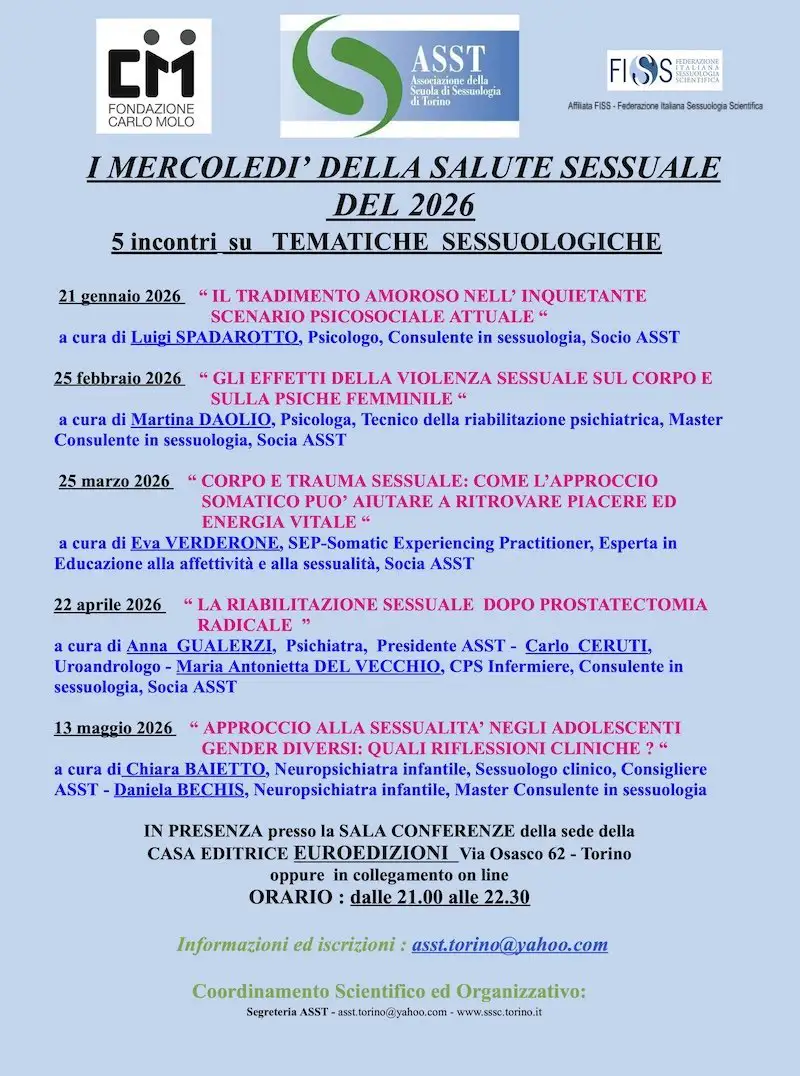Serate “I mercoledì della salute sessuale” – 5 incontri su Tematiche Sessuologiche. Gennaio-Maggio 2026